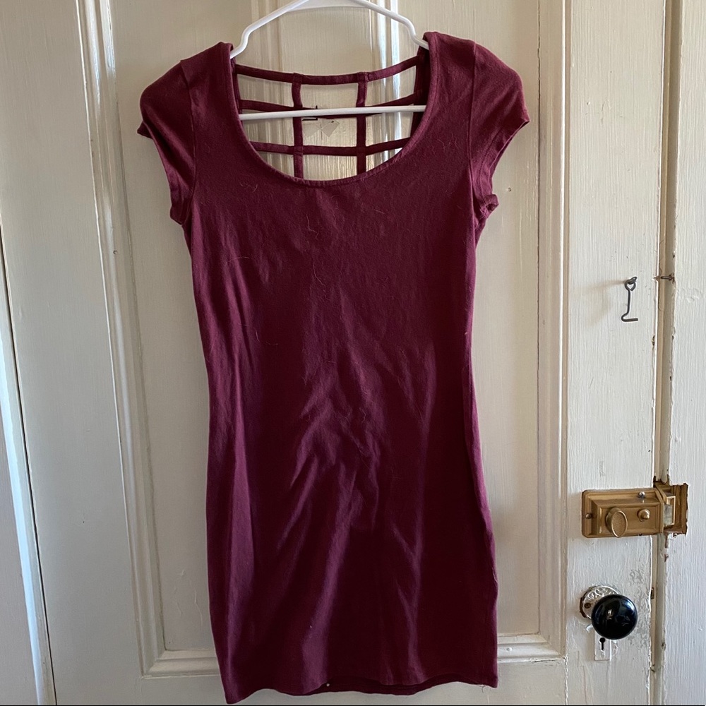 Maroon Short Sleeve Dress with Lattice Back